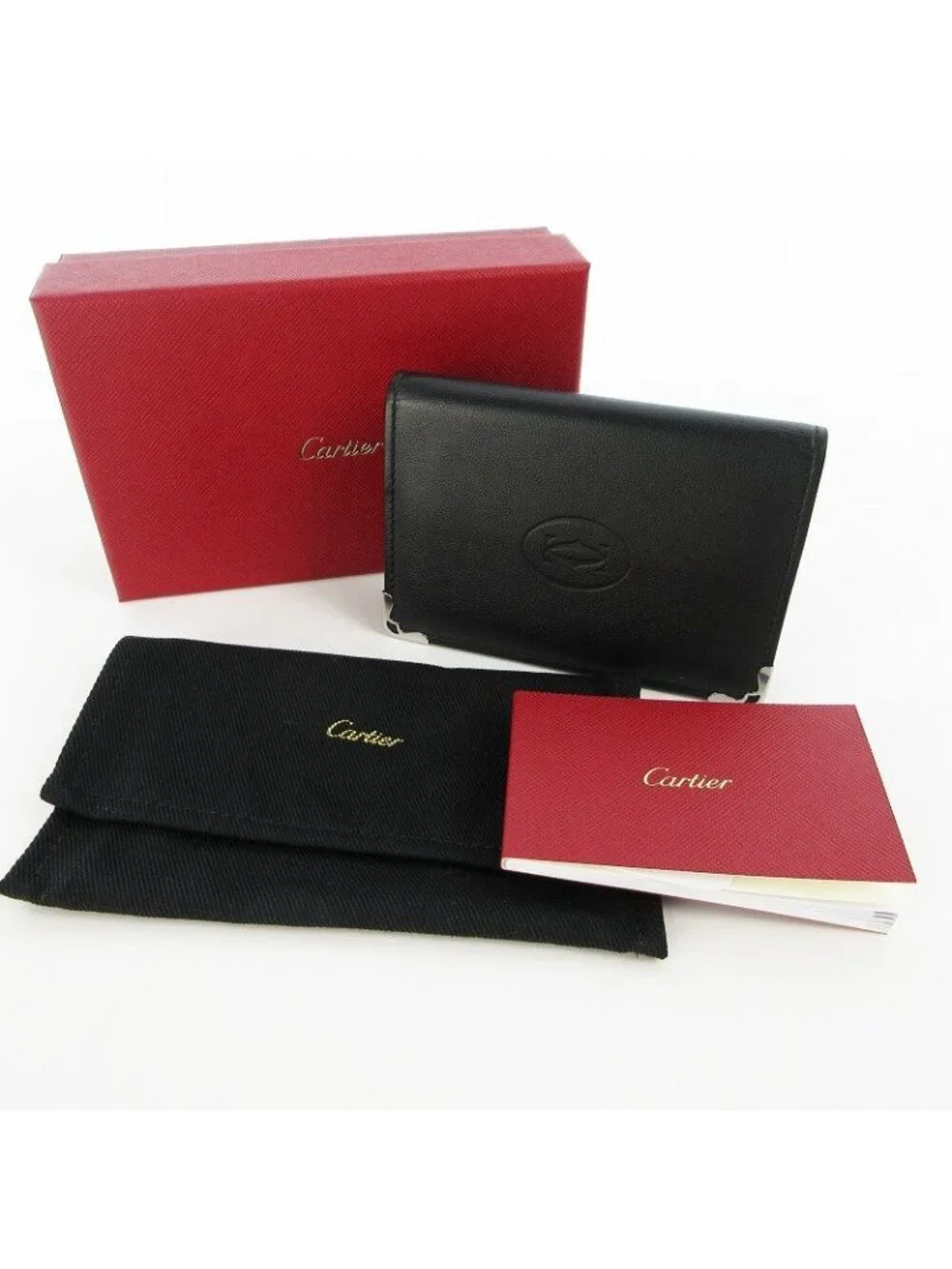 Cartier Must Calfskin Leather Card Slot Business Black Silver